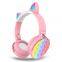 Portable Led RGB Colors Blue Tooth Headset Girls Women Cute Cat Ear Earphone Bt Wireless Headphones with Microphone