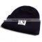 High Quality Plain Black Tight Knitting Beanie Hat with Custom Woven Label