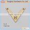 TH Light gold vintage zinc alloy letter v bag accessories for tote bag