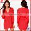2016 New Dress Wrap Red Long Sleeve Dress Sexy Short Mini Dress