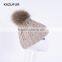 Beige color Big Fur Balls Winter Crochet Beanie Hats /Wool Beanie Hats KZ160075