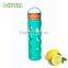 unique glass water bottle with fruit infuser and BPA free PP lid with silicone sleeve covered
