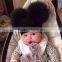 2016/2017 Wholesale New Design Knitted Wool Baby Beanie Hat With Two Fox Fur Pom Balls for Cute Baby