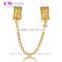 Elegant 18k Gold Plating 925 Silver Safty Chain Fine Jewelry Charm For European Bracelet