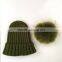 Myfur Classical Raccoon Fur Attached Pom Pom Beanie Adult Khaki Green Winter Cap