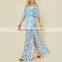 Peony blue floral mumu dresses 2018 womans off shoulder maxi dress