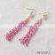 Pink and white long tassel daggle earring pearl gold pendant charm earrings