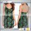 leaf print slinky v neck ladies summer shift dress green shift dress for women