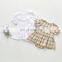 Infant and young children's summer female baby retro plaid short-sleeved ha skirt floral cotton romper ruffled romper