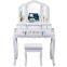 White Makeup Vanity mirrored Dressing Table with Trifold Mirror Set 4 Drawers for Women