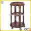 Black Wood Wooden China Style Round Wine Service Liquor Trolley With Four 4 Wheels