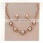 Rose Gold Plate Wedding Bridal White Faux Pearl Crystal Adjustable Necklace Earrings Set