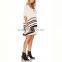 Plus size cotton fabric stripe woman casual batwing sleeve dress with belt