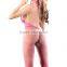 Pink silver deep v halter nylon open crotch bodystocking