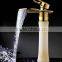 Gold plated waterfall faucet ,oak wood cabinet faucet , marble counter basin mixer