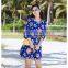 Dark blue printed australia hot women swimsuit with smocked waist