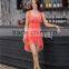 2016 U neck sleeveless midi stretchy red lace dress