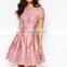  Designer One Piece Party Dress Pink Midi Prom Dress With Embroidery and Cap Sleeve