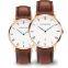 stainless steel fashion man watches Ultra-thin quartz woman watch Genuine leather lady watch