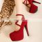 ladies high heel sandals ankle strap sexy peep toe platform shoes red wedding sandals for women