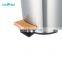 Bamboo Lid Trash Bin and Toilet Brush Set  Round Shape Pedal Soft Close Silver Stainless Steel