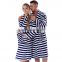Men Women Plus Size Coral Fleece Navy Stripe Warm Bath Robe Pyjama Dressing Gown Sleepwear Bathrobe For Couples