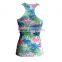 2016 Latest Fashion Wholesale OEM Service Fitness Leaves Printed Gym Women Sports Singlets Stringer Tank Top