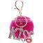 Wholesale metal kiss rhinestone letter keychain with black rabbit fur ball