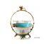 Elegant Dragonfly Design Porcelain With Brass Fruit Tray, Floral Painting Blue Porcelian Fruit Plate With Brass Side Handles