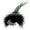 Tiny Panda Feather Corsage Clip Fascinator Brooch Black Lace Net Hair Decoration Hairpin