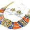 Crystal metal and multi seed beads native tribal design multi chain necklace earring set