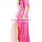 2015 pink lace short sleeve high slit floor length evening dress cheap price