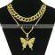 Hot Selling Double Layer Diamond Butterfly Pendant Necklace Zircon Cuban Link Chain Butterfly Necklace