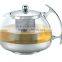 stainless steel tea pot with infuser, hand made glass