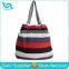 Colorful Stripe Pattern Beach Bag Canvas Webbing Handle Beach Bag With Snap Closure