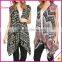 Sleeveless Asymmetric Hem Open Front Floral Zig Zag Latest Fashion Ladies Wholesale Cardigan