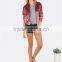MGOO Custom Label Tag Women Outwear Zip Up Ribbed Trim Velvet Bomber Jacket Coat Pink