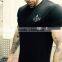 Short Sleeve Black Longline Men's Gym T-Shirt 95% Cotton 5% Elastane Muscle Bodybuilding Fitness T Shirt Workout Shirts