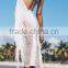EY1921B Women's White Crocheted Long Cardigan Hollow Out Long Blouse Thin Coat for Beach Casual Wear