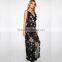 Plunge open leg ladies jumpsuit floral print new design clothing