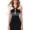 Sexy black V neck plain dresses fashion design empty back bodycon dress for wholesale