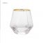 Wholesale Handmade Diamond Cutting Shape Vodka, Champagne, Gin, Whiskey, Red Wine Shot Glass With Real Gold Rim