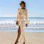 Women Cover Up Beach Cardigan 2019 Cotton Beach Dress Tunic Long Beachwear Pareo Loose Bikini Cover-Ups Leaf Printed Kaftan Robe