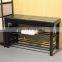 Customized Black PVC Leather Luxury Shoe Rack Rectangle  Long Double Size Beach with Metal Frame