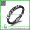 Black Genuine Leather Braided Wristband Bracelet Stainless Steel Clasp Men Face Design
