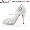OEM ODM high quality pure white beautiful lace wedding shoes