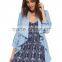 Woman sky bule water fall neck long sleeve fashion casual denim trench coat