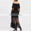 Customized Sexy Ladies Off Shoulder Long Sleeve Lace Overlay Elastic Waist Maxi Dress