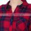Wholesale Women Collar Long Sleeves Buttoned Cuffs Checked Pattern Curved Hem Shirt(DQE0177T)