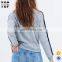 OEM new style stripe trim raglan sleeve crewneck wholesale grey women hoodies